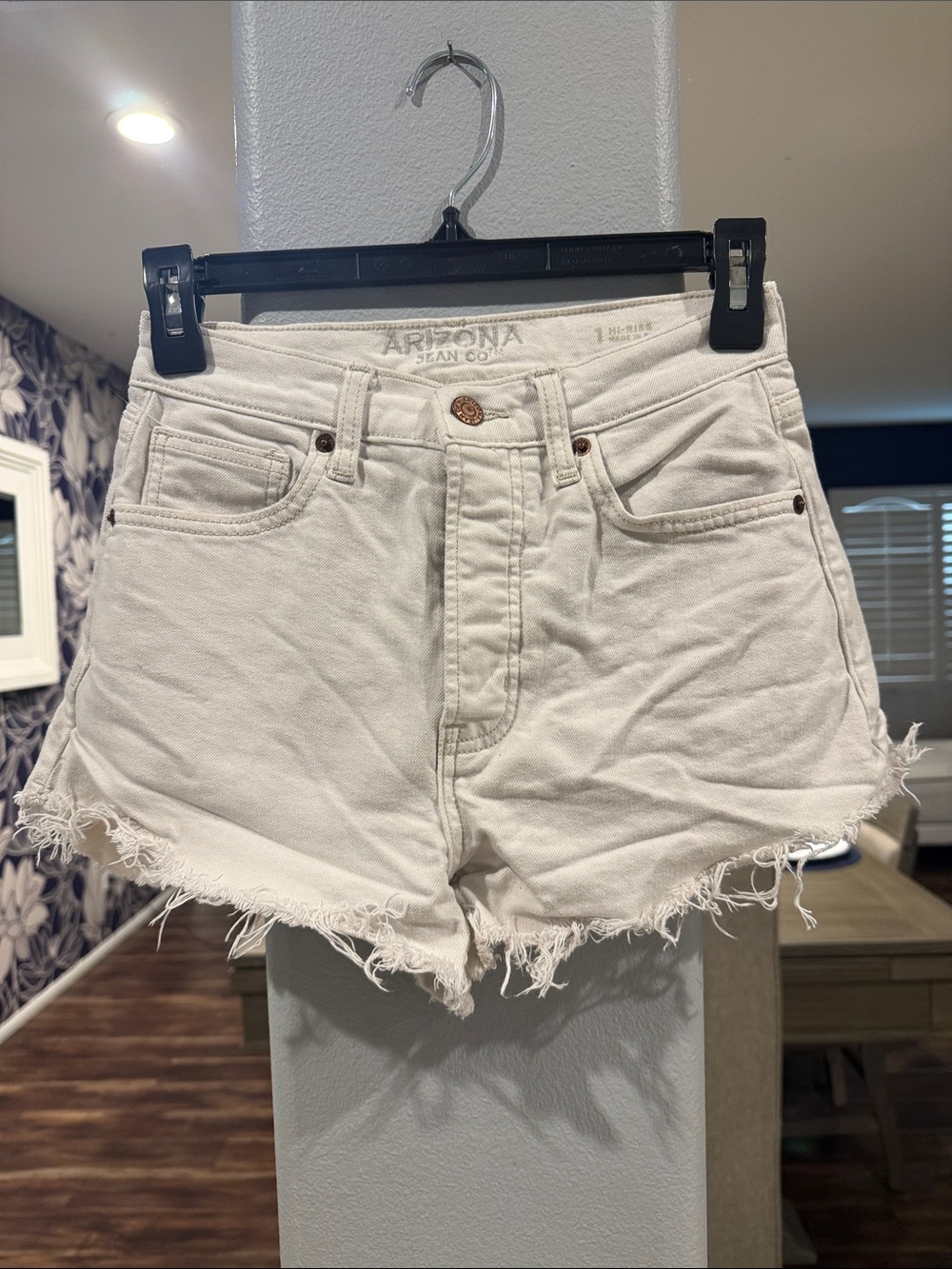 Arizona Jean Company White High Rise Frayed Denim Shorts